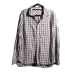 American Eagle Mens Gray Gingham Plaid Button Up Top Long Sleeve Athletic Fit XL